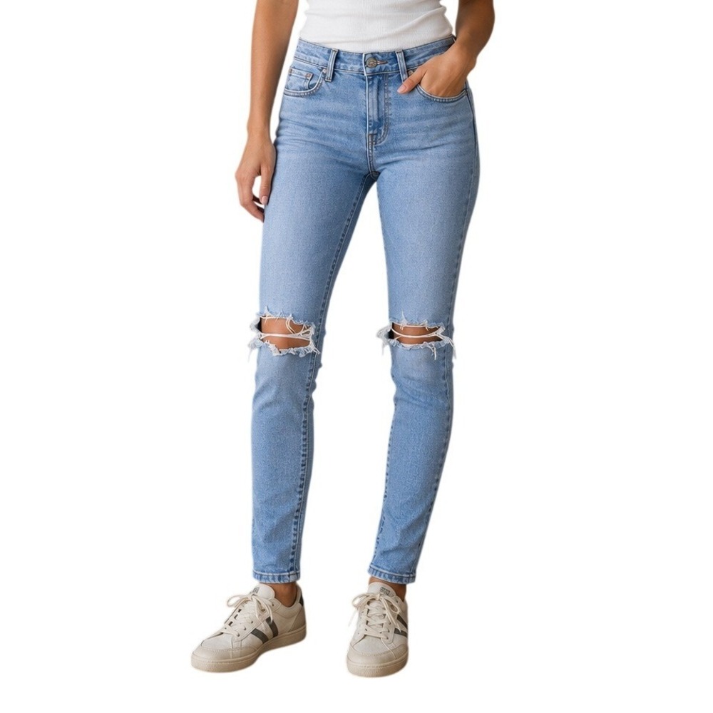 Zara‎ Trafaluc Light Blue Distressed Ripped Knee Skinny Jeans Women's 4